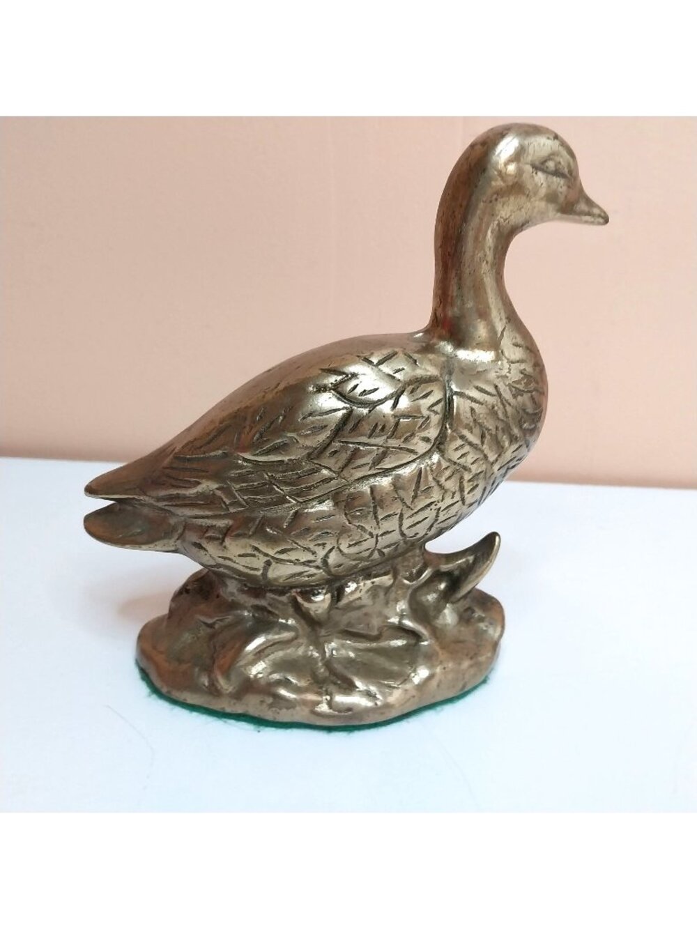 Vintage Brass Goose Duck Figurine Green Felt Base Made In Taiwan 5.5"